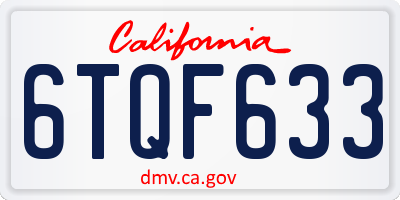 CA license plate 6TQF633