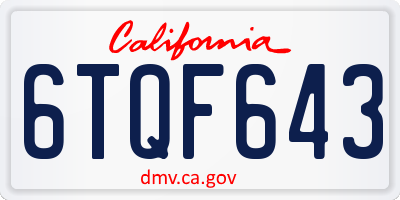 CA license plate 6TQF643