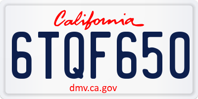CA license plate 6TQF650