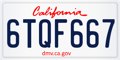 CA license plate 6TQF667