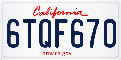 CA license plate 6TQF670