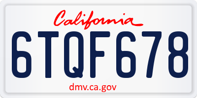 CA license plate 6TQF678