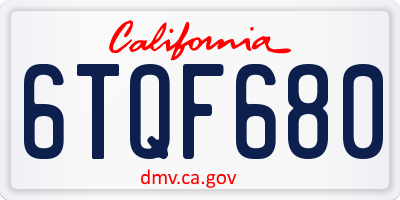 CA license plate 6TQF680