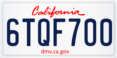 CA license plate 6TQF700