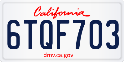 CA license plate 6TQF703