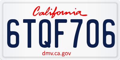 CA license plate 6TQF706