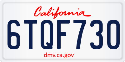 CA license plate 6TQF730