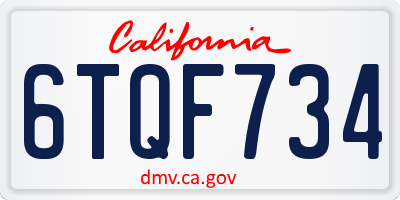 CA license plate 6TQF734