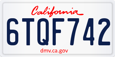 CA license plate 6TQF742
