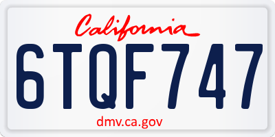 CA license plate 6TQF747