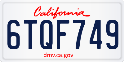 CA license plate 6TQF749