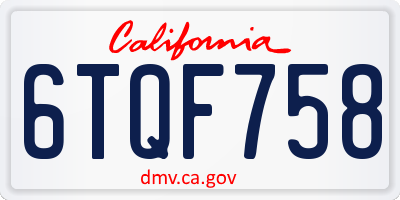 CA license plate 6TQF758
