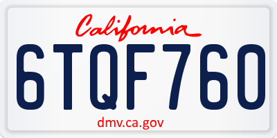 CA license plate 6TQF760