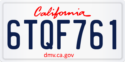 CA license plate 6TQF761