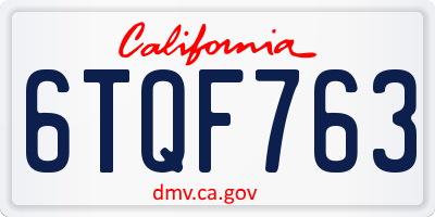 CA license plate 6TQF763