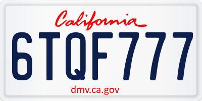 CA license plate 6TQF777