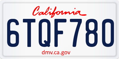 CA license plate 6TQF780
