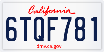 CA license plate 6TQF781