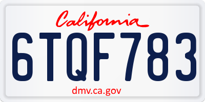 CA license plate 6TQF783