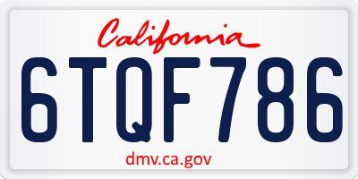 CA license plate 6TQF786