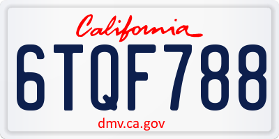 CA license plate 6TQF788