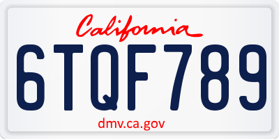 CA license plate 6TQF789
