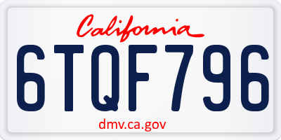 CA license plate 6TQF796