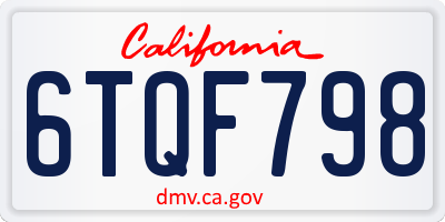 CA license plate 6TQF798