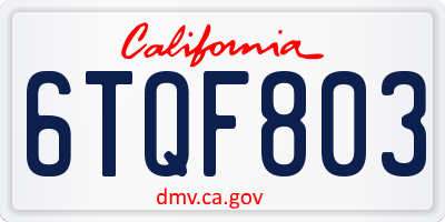 CA license plate 6TQF803
