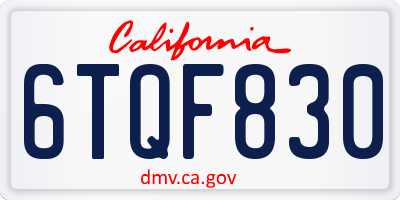 CA license plate 6TQF830