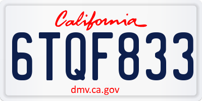 CA license plate 6TQF833