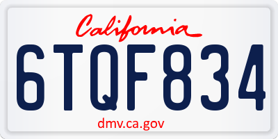 CA license plate 6TQF834