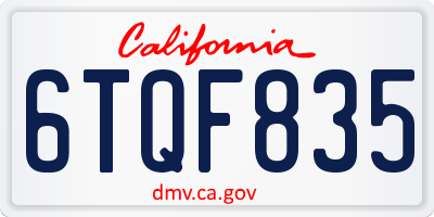 CA license plate 6TQF835