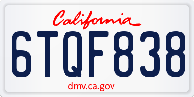 CA license plate 6TQF838
