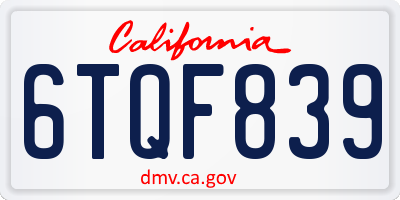 CA license plate 6TQF839