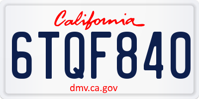 CA license plate 6TQF840