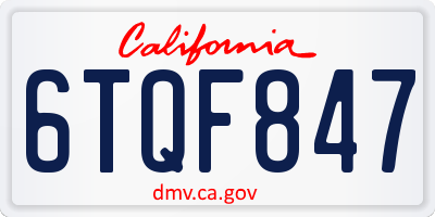 CA license plate 6TQF847