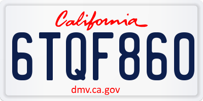 CA license plate 6TQF860