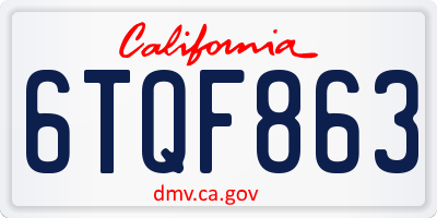 CA license plate 6TQF863