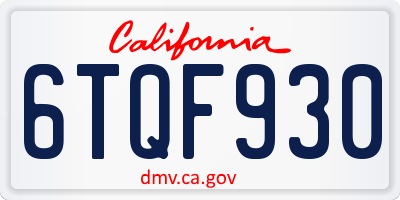 CA license plate 6TQF930