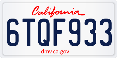 CA license plate 6TQF933