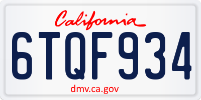 CA license plate 6TQF934