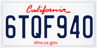 CA license plate 6TQF940