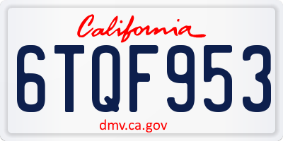 CA license plate 6TQF953