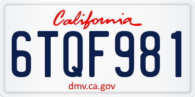 CA license plate 6TQF981