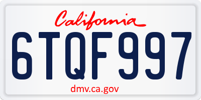 CA license plate 6TQF997