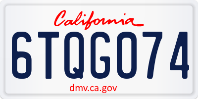 CA license plate 6TQG074