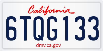 CA license plate 6TQG133