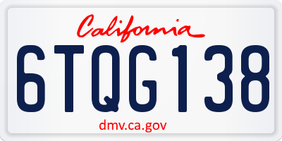 CA license plate 6TQG138