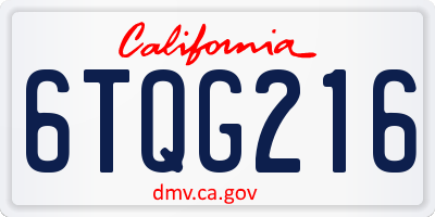 CA license plate 6TQG216